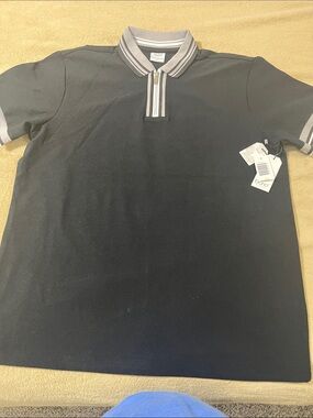 Bruno Milano  Black Polo with Gray Stripe Collar
